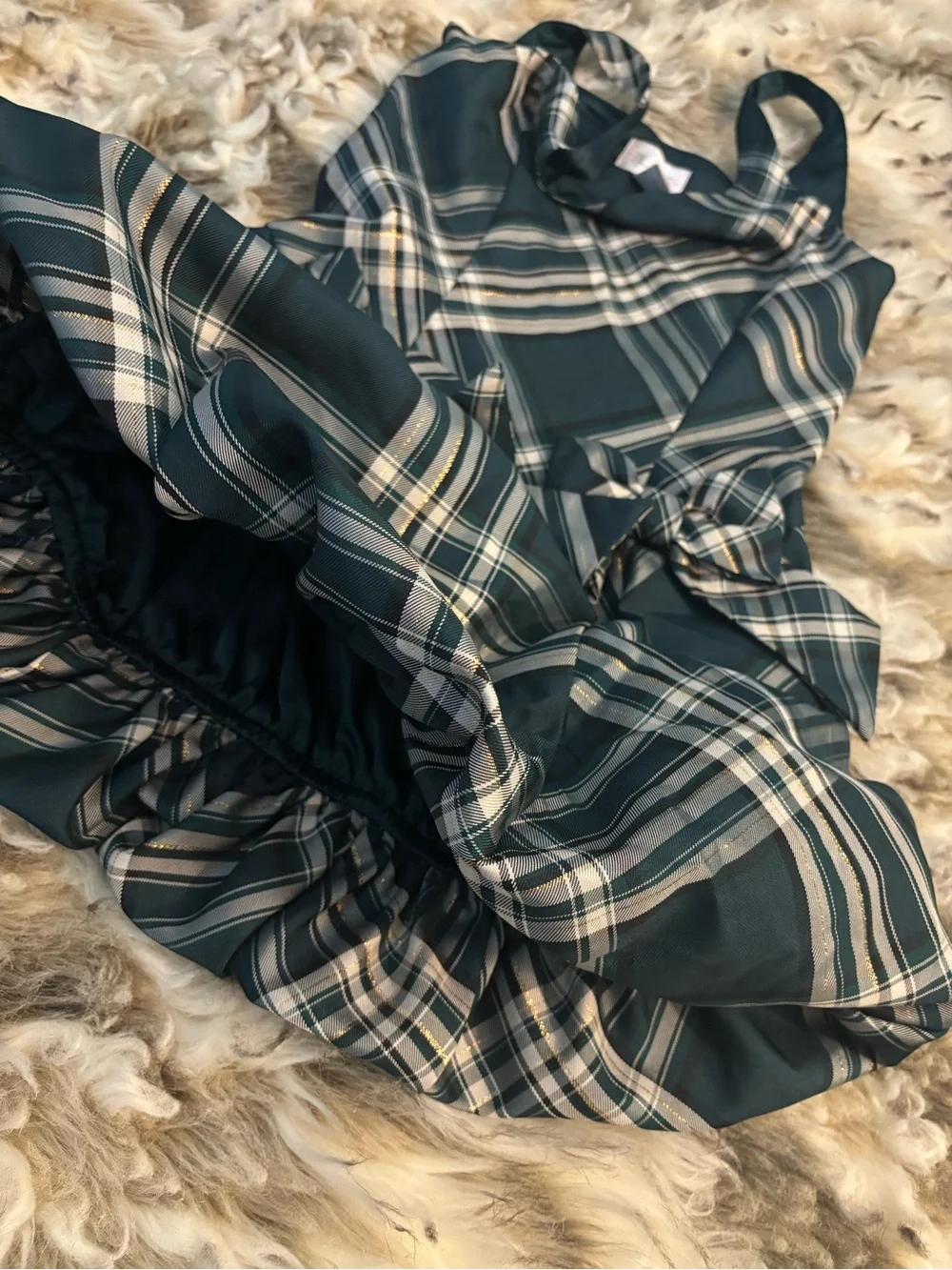 Girls Green Plaid Bow-Accent Party Holiday Dress